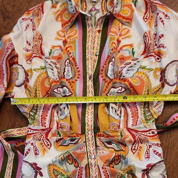 Antonio Melani Roxanne Paisley Midi Shirt Dress Tie Waist Ruching Sz 2 - Picture 10 of 12